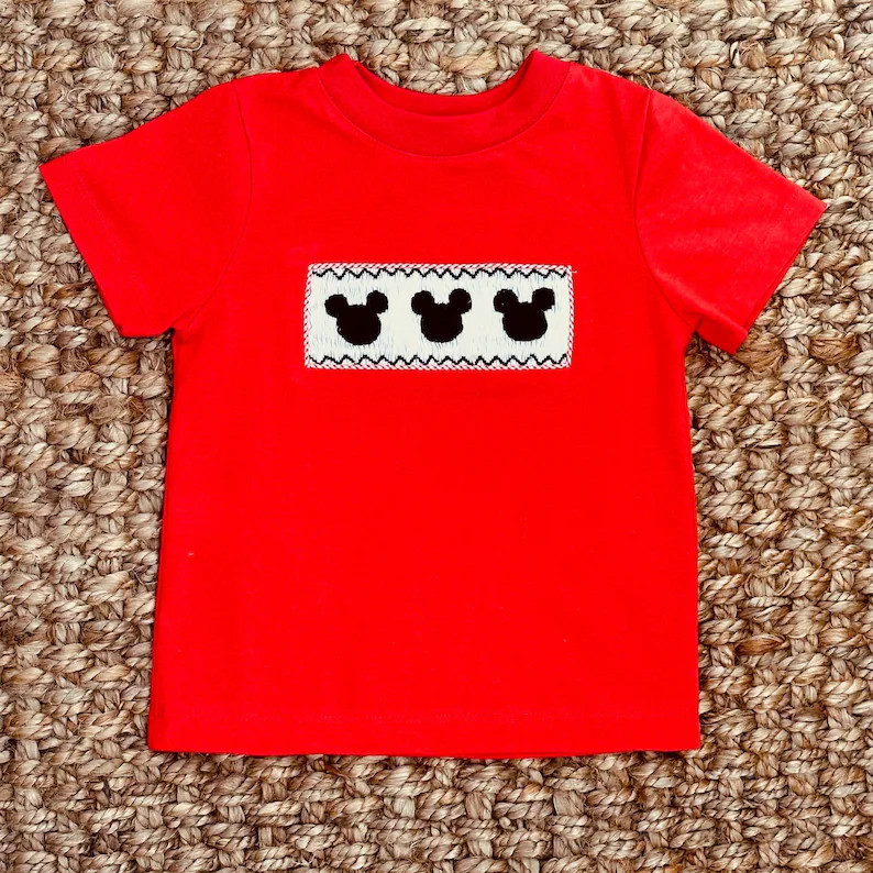 Mouse Smocked Boy's Shirt in Red Knit Perfect for Disney Vacation or Birthday Party, Matching Sib... | Etsy (US)