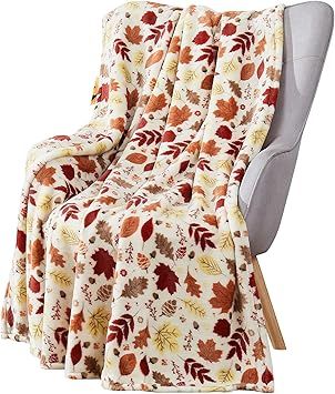 Fall Decor Throw Blanket: Soft Warm Autumn Leaves and Berries in Red Yellow Brown Beige Colors fo... | Amazon (US)