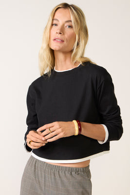 GOOD AMERICAN Women's The Long Sleeve Layered T-Shirt, Size Medium, Black | Evereve