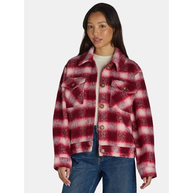Time and Tru Women's Cropped Plaid Button Down Shacket, XS-XXXL | Walmart (US)