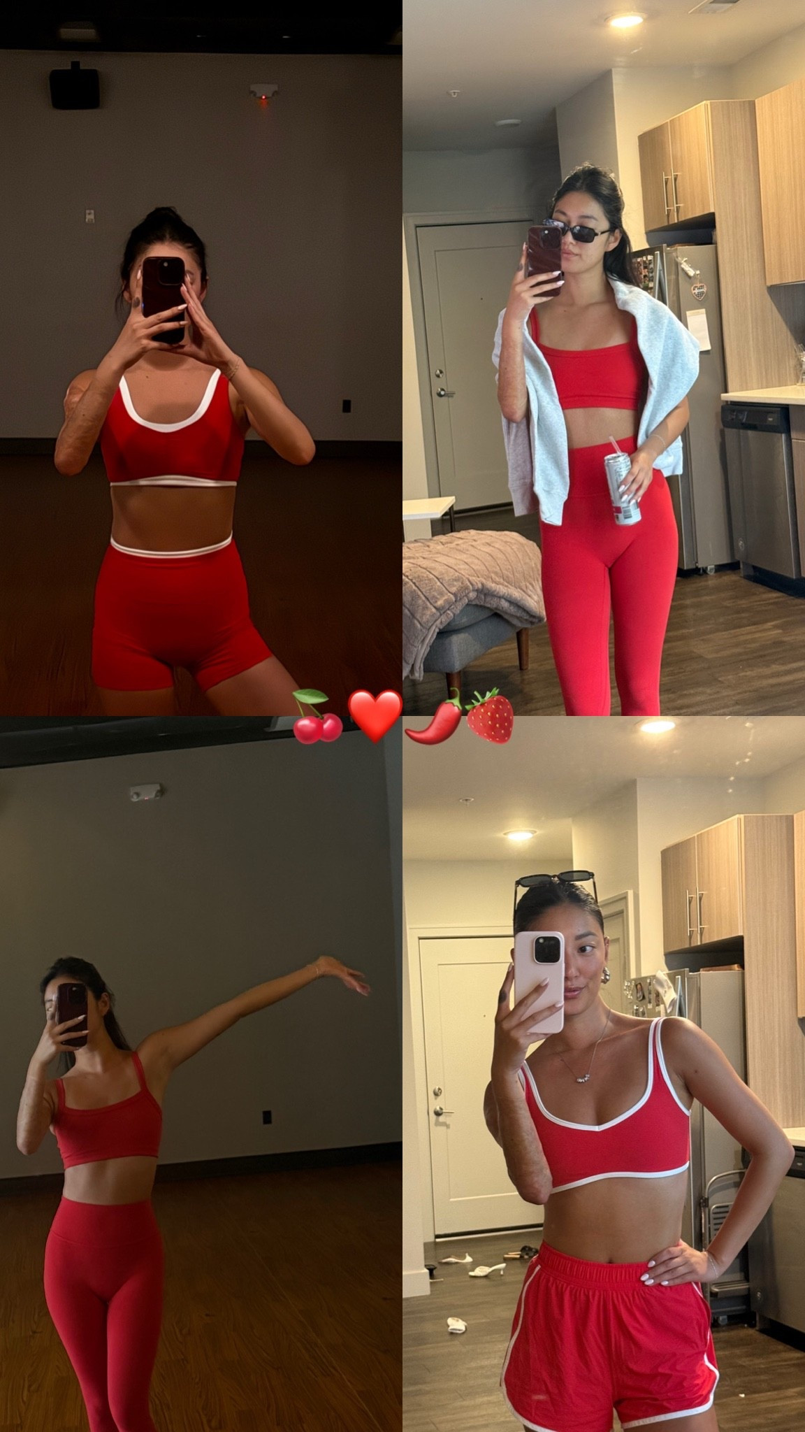 All from Abercrombie but bottom right is sold out. 

Look up vivid red on Abercrombie site for all matching sets 

All fabric is studioflex which is my go to workout wear from yoga to lifting exercises

#LTKActive