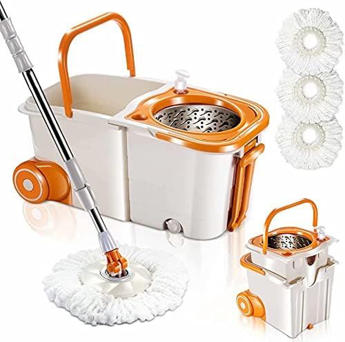 MASTERTOP Spin Mop Bucket System with Wringer Set - Floor Mop Stainless Steel Mop Handle, Mop Bucket | Amazon (US)
