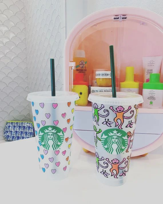 Reusable Starbucks Iced Coffee Cold Cup Preppy Hearts or | Etsy | Etsy (US)