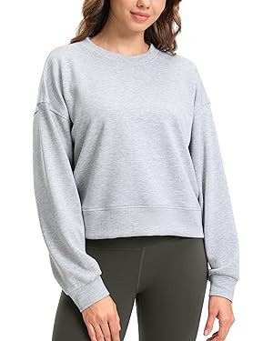 SANTINY Fleece Cropped Sweatshirts for Women Soft Crewneck Sweatshirt Pullover Long Sleeve Workou... | Amazon (US)