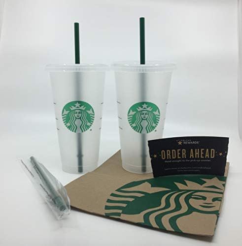 Starbucks Reusable Hard Plastic Venti 24 oz Frosted Ice Cold Drink Cup With Lid and Green Straw w... | Amazon (US)