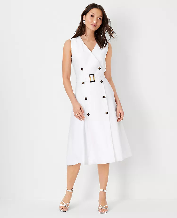 Double Breasted Belted Flare Dress | Ann Taylor (US)