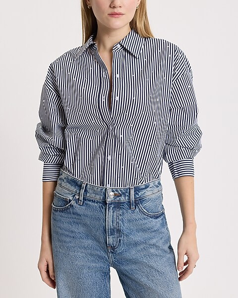 Embellished Striped Boyfriend Portofino Shirt | Express