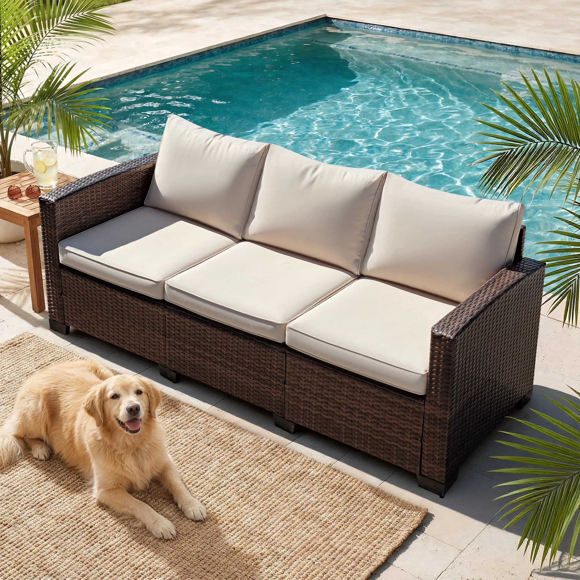 Homall 3-Seat Patio Furniture Outdoor Sofa Couch with Waterproof Cover High Back Rattan Deep Seat... | Walmart (US)