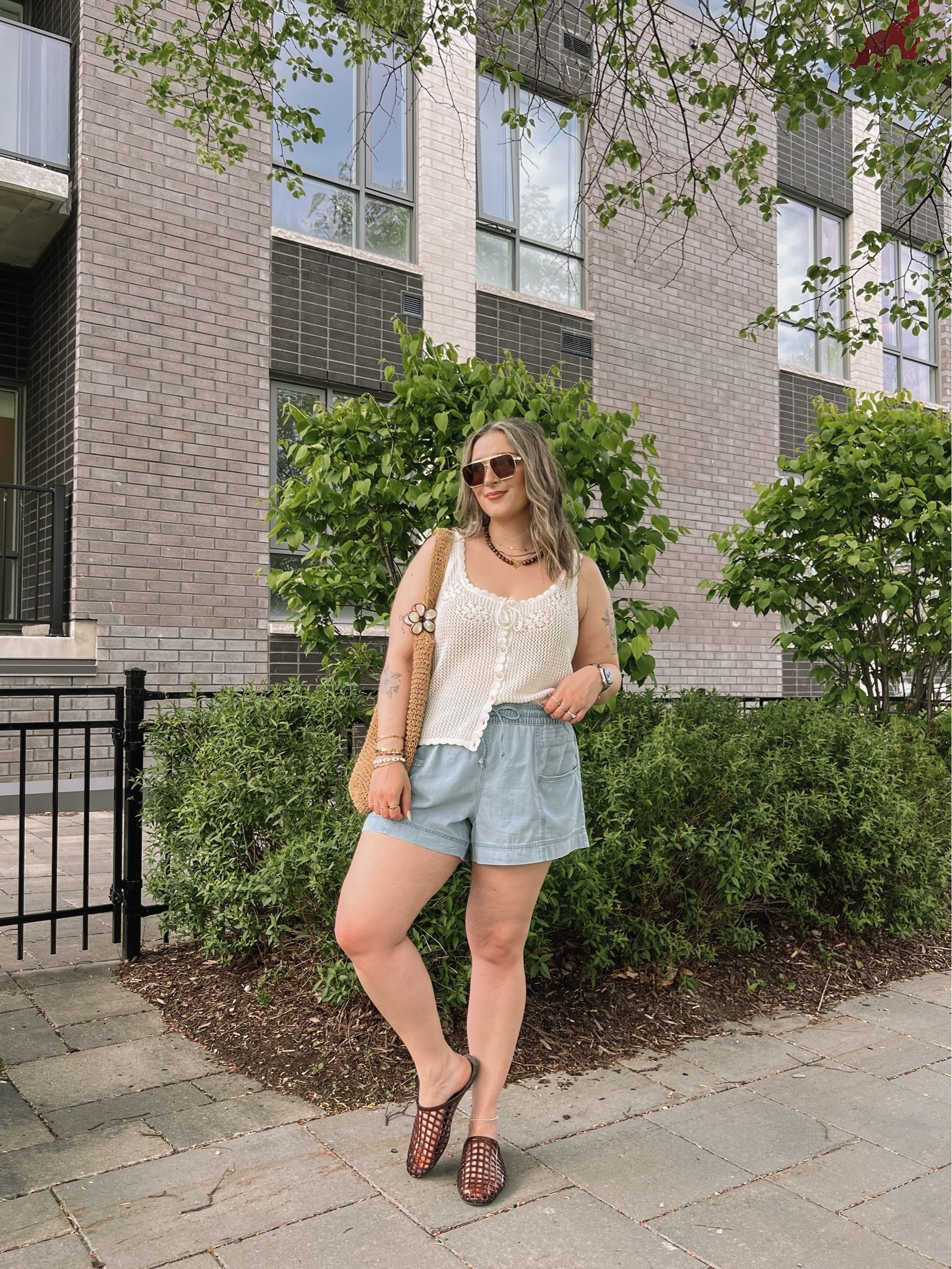 Casual summer outfit! Shorts are so comfy and perfect for a hot day! Wearing my usual size L. Crochet tank top is breezy and the mesh is small enough that I don’t wear a cami underneath. Jelly shoes are comfy, but size up if between. I’m a 9.5-10 and wear a 10. Canadian Old Navy links are under “similar products”

#LTKsummer #LTKsale #LTKmidsize