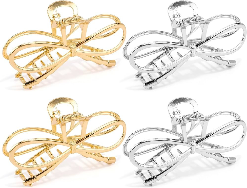 Metal Bow Claw Hair Clips for Thin/Thick Hair - Cute Bow-Shaped Hair Claw Clips with Bows for Wom... | Amazon (US)