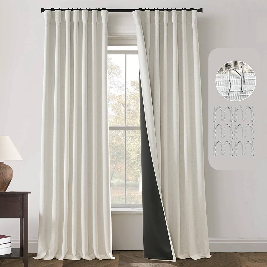 PANELSBURG Cream Linen Blackout Curtains 96 Inches Long for Living Room Back Tab Pleated Black Ou... | Amazon (US)