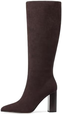 femflame Knee High Boots Women Black Leather Tall Shoes Square Toe Chunky Block Heel Side Zipper ... | Amazon (US)