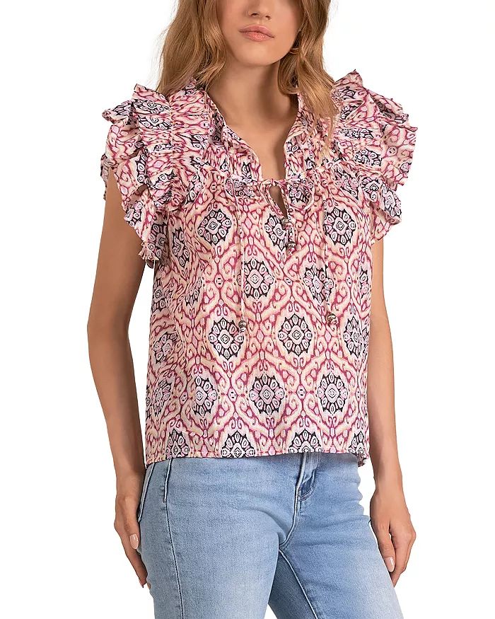 Printed Tie Front Ruffle Cotton Top | Bloomingdale's (US)