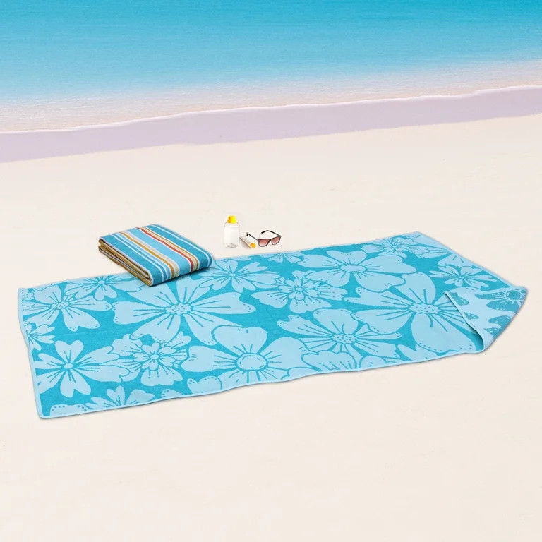 Mainstays Green Flower & Stripes Beach Towels (2 Count) | Walmart (US)