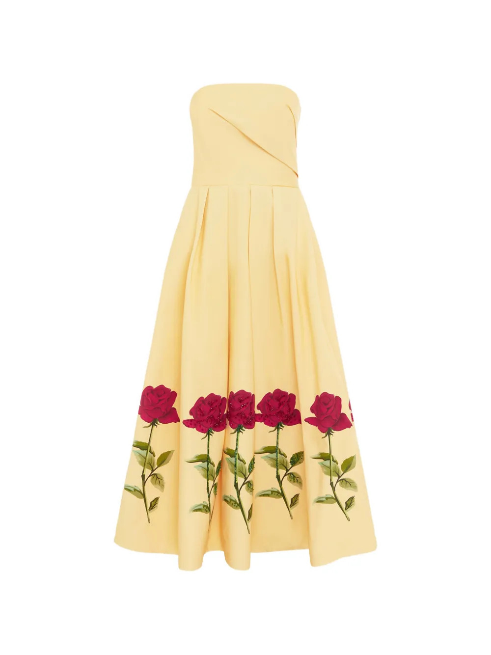 Leo Lin strapless rose print dress - Yellow | Farfetch Global