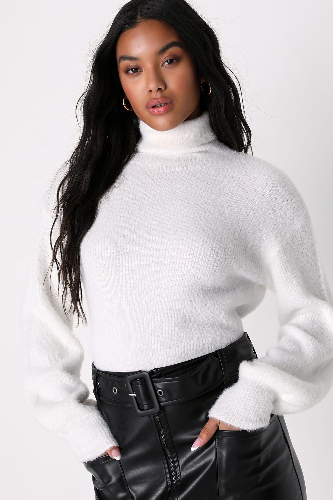 Cozy Kind of Love White Fuzzy Turtleneck Balloon Sleeve Sweater | Lulus (US)