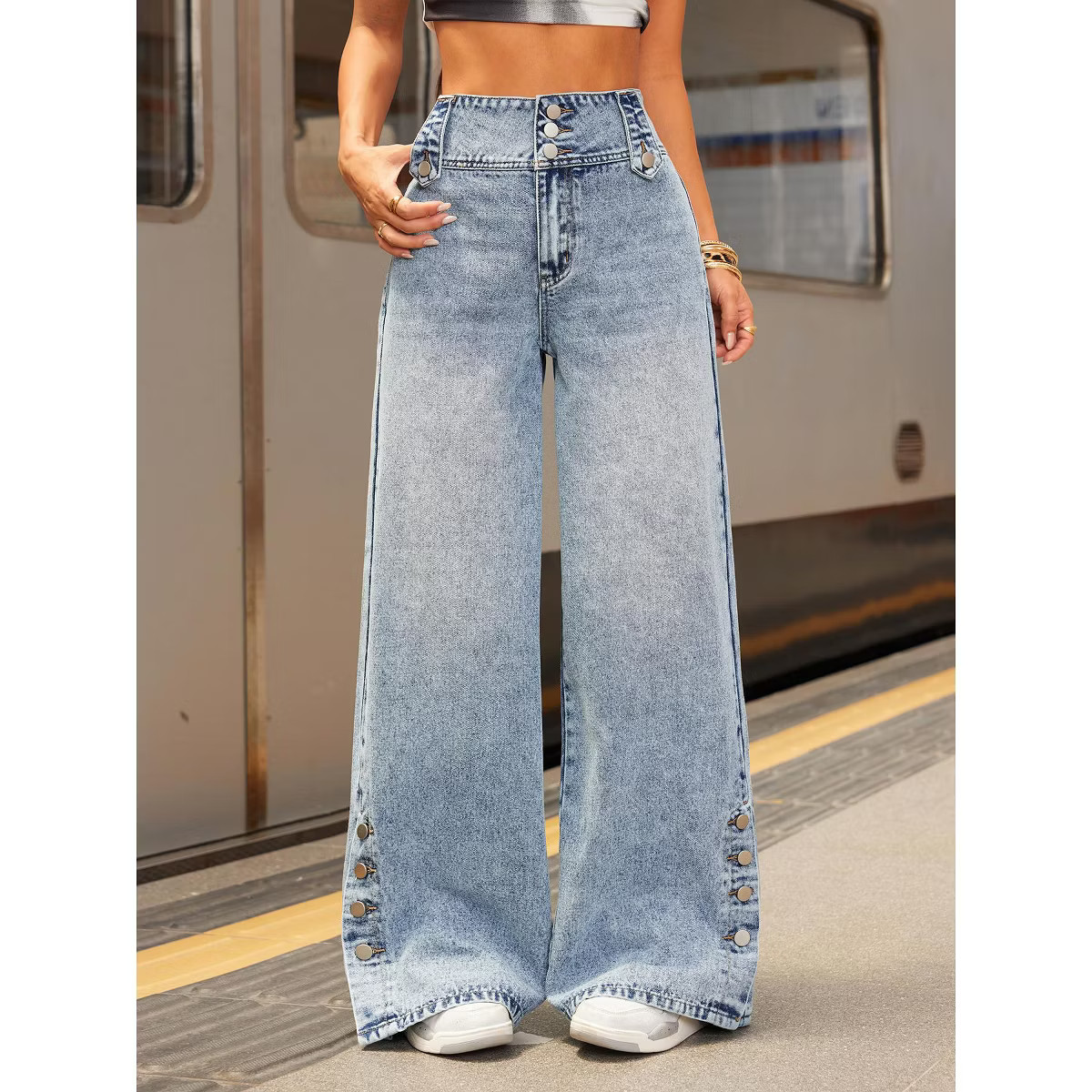Coolmee Baggy Jeans for Women Wide Leg Denim Pants Fashion Button Side Slit Loose Fit Relaxed Str... | Target