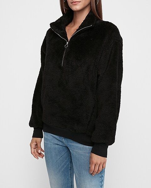 cozy fleece quarter zip sweatshirt | Express