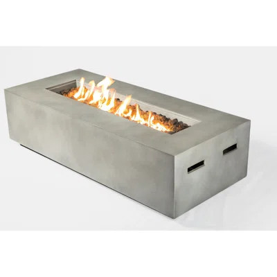 Modern Concrete Fireplace - Propane Fueled, Adjustable Flame Height In Creamy Fire Table With Style, Lava Rocks For Added Heat Cream | Wayfair North America
