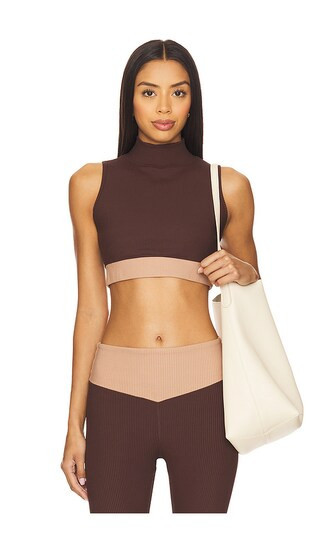 YEAR OF OURS Ribbed Contrast Bodhi Sports Bra in Chocolate. - size XL | Revolve Clothing (Global)