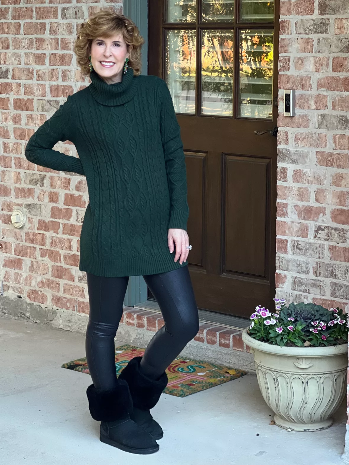 Cozy Holiday: Spanx Leggings + Ivory Cable Knit.