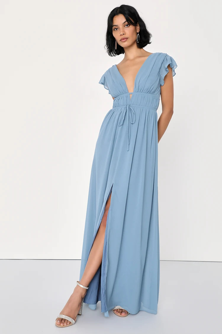 I'm All Yours Slate Blue Ruffled Maxi Dress | Lulus (US)