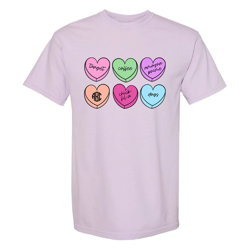 Monogrammed 'Basic Girl Candy Hearts' T-Shirt | United Monograms