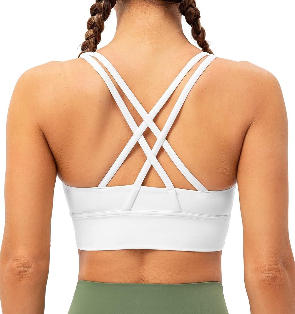 Lavento Strappy Sports Bras for Women Longline Padded Medium Support Yoga Training Bra Top | Amazon (US)