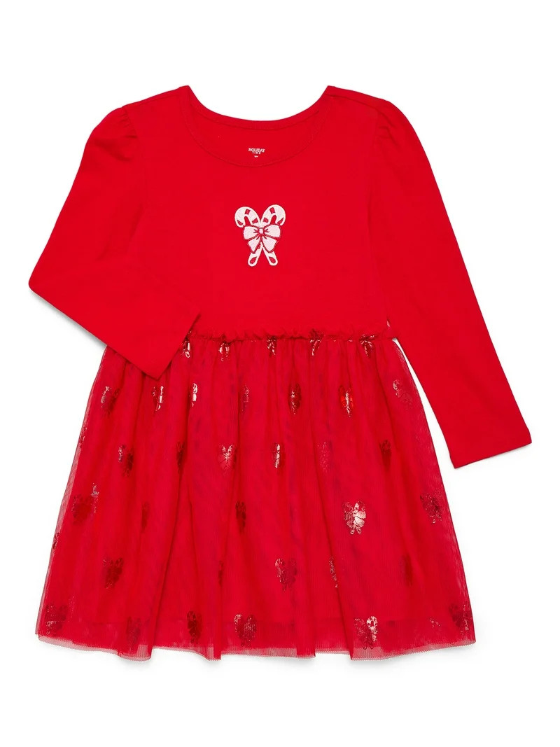 Holiday Time Toddler Girls' Christmas Tutu Dress with Long Sleeves, Sizes 12M-5T - Walmart.com | Walmart (US)