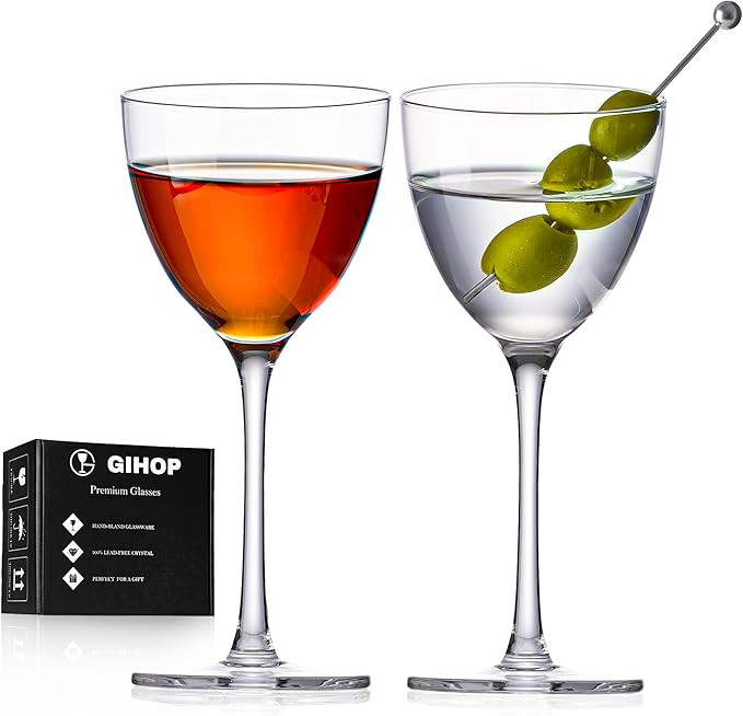 Nick and Nora Cocktail Glasses, 5.8Oz Hand Blown Martini Glasses Set of 2, 100% Lead-Free Crystal... | Amazon (US)