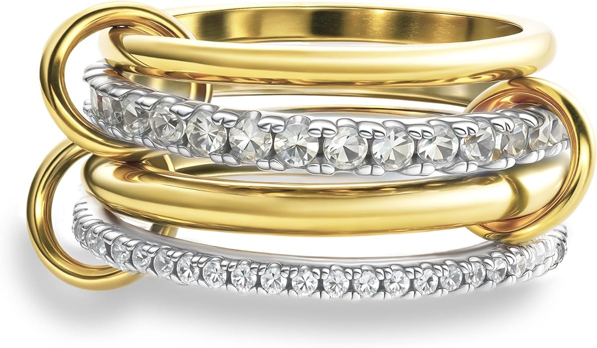 Gold Stackable Rings for Women Non Tarnish, 18k Gold Plated Cubic Zirconia Rings, Silver Gold Mul... | Amazon (US)