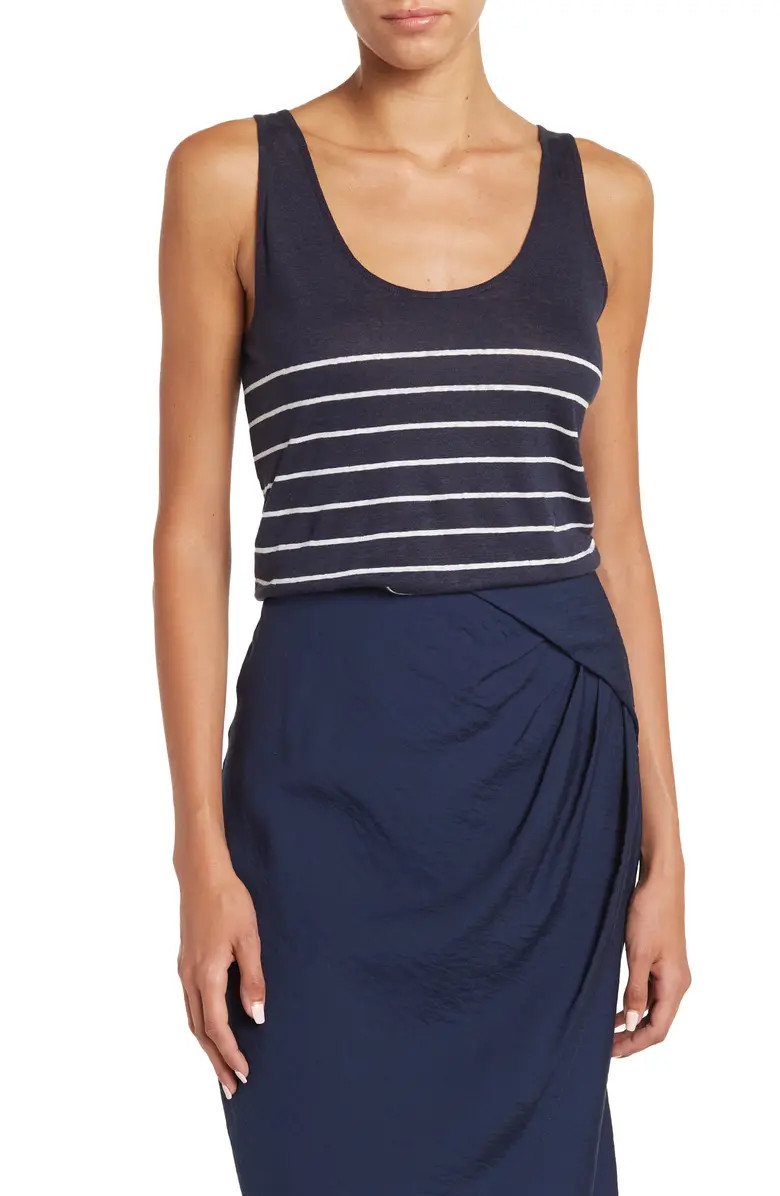 VINCE Breton Stripe Scoop Neck Linen Tank Top | Nordstromrack | Nordstrom Rack