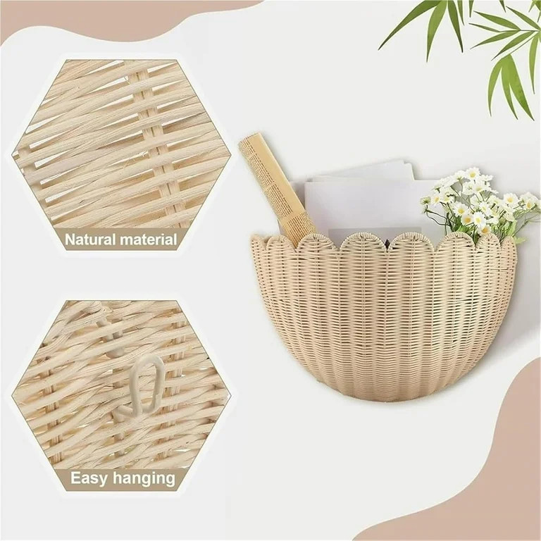 Scalloped Wall Basket,Hanging Hand Woven Wicker Wall Basket with Metal Frame & Hook, Scalloped Ra... | Walmart (US)