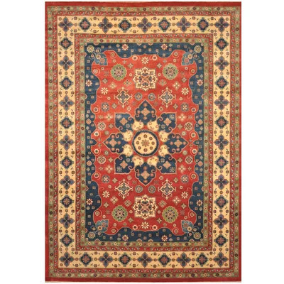 One-of-a-Kind Jevon Hand-Knotted Kazak Red/Blue/Beige 9'10" x 14' Wool Area Rug | Wayfair North America