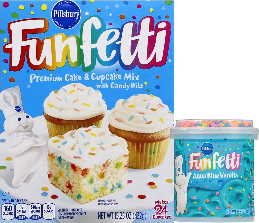 Pillsbury Birthday Bundle: Funfetti Cake Mix and Aqua Blue Vanilla Frosting with By The Cup Candl... | Amazon (US)