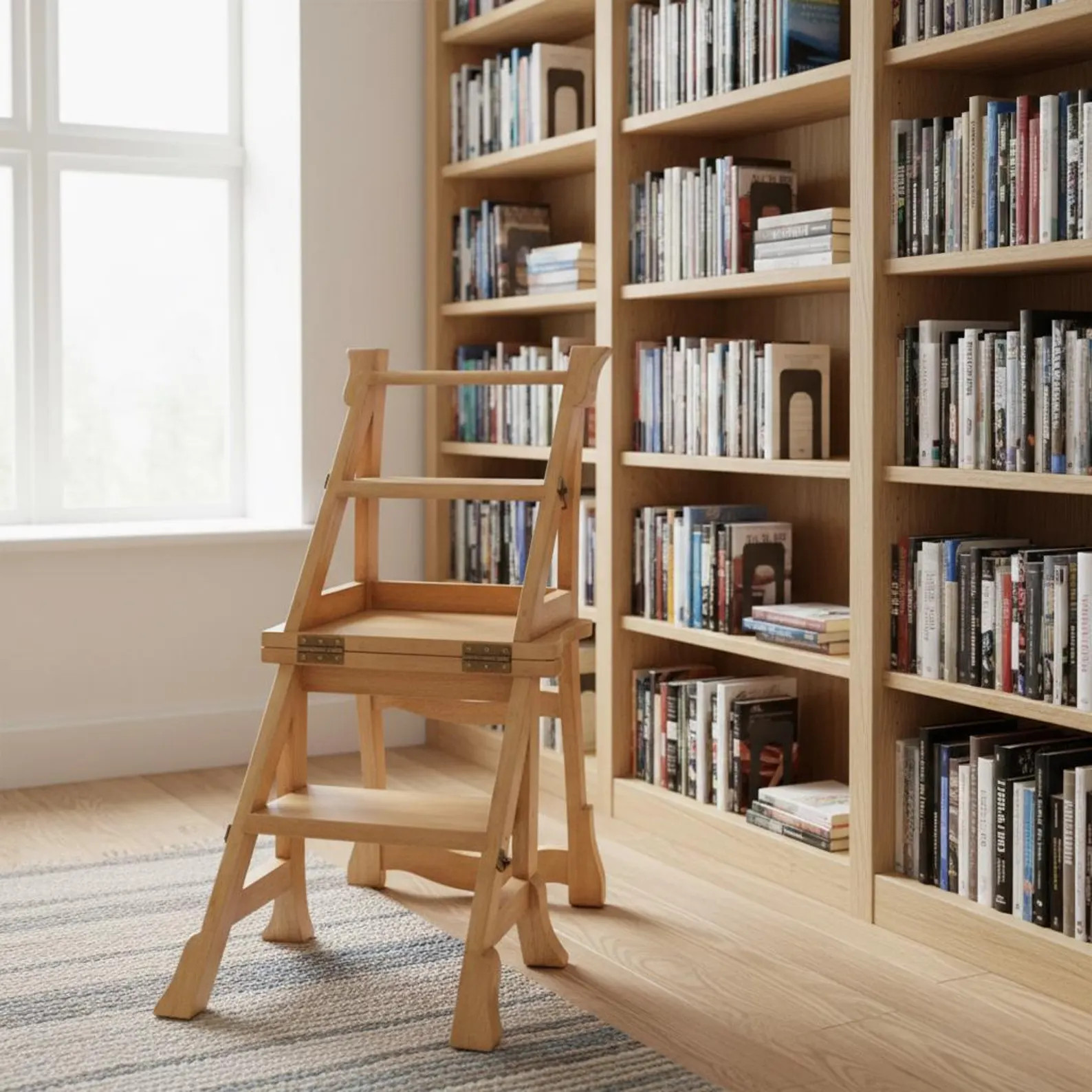 Folding Rubber Wood  Library Step Chair Solid Light Wood Finish FU-PL-001-HUV | Etsy (US)