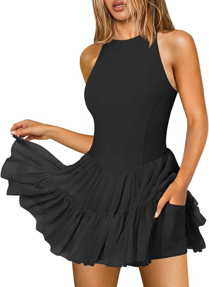 Women's Flowy Pleated Ruffle Tennis Athletic Dress for Women Summer Boat Neck Sleeveless Mini Gol... | Amazon (US)