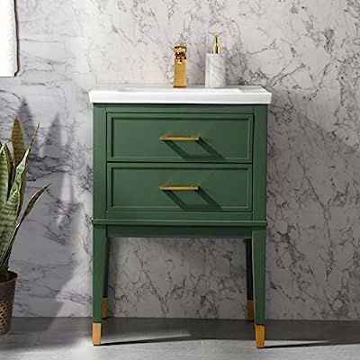 UrbanFurnishing.net Clara 24" Single Bathroom Vanity with Porcelain Top - Green | Amazon (US)