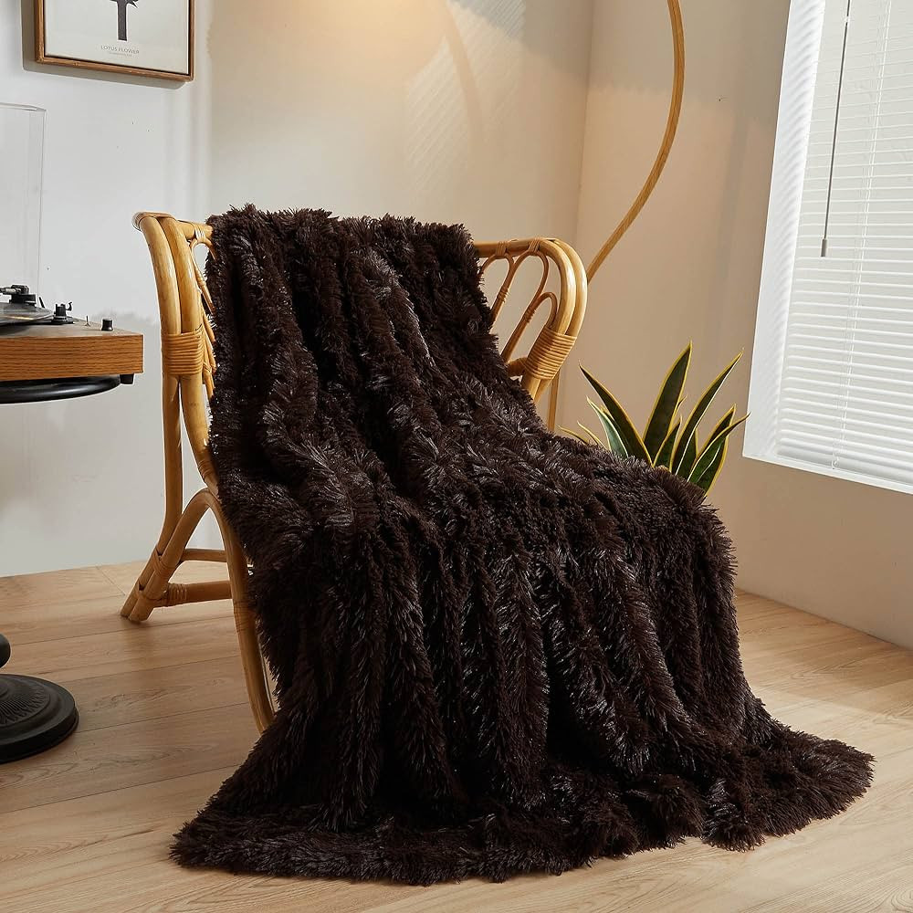 XeGe Luxury Faux Fur Throw Blanket, Brown Soft 50x60 Fluffy Blanket Throw, Shaggy Plush Decorativ... | Amazon (US)