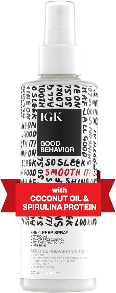 IGK GOOD BEHAVIOR 4-in-1 Prep Spray | Leave In + Detangle + Heat Protectant | Vegan + Cruelty Fre... | Amazon (US)