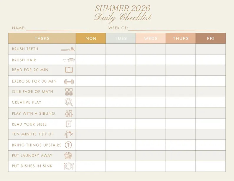 Summer Task Checklist Printable | Editable to Do List | Kids Routine Chart | Instant Digital Down... | Etsy (Global)
