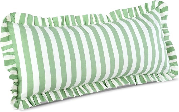 CPC Green Striped Print Cotton Ruffle Decorative Sham Covers with Hidden Zipper 36x14 Inch Set of... | Amazon (US)