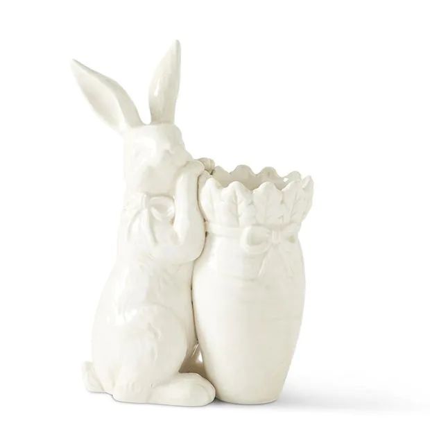 Antiqued White Bunny Tabletop Accent Carrot Vase | Antique Farm House