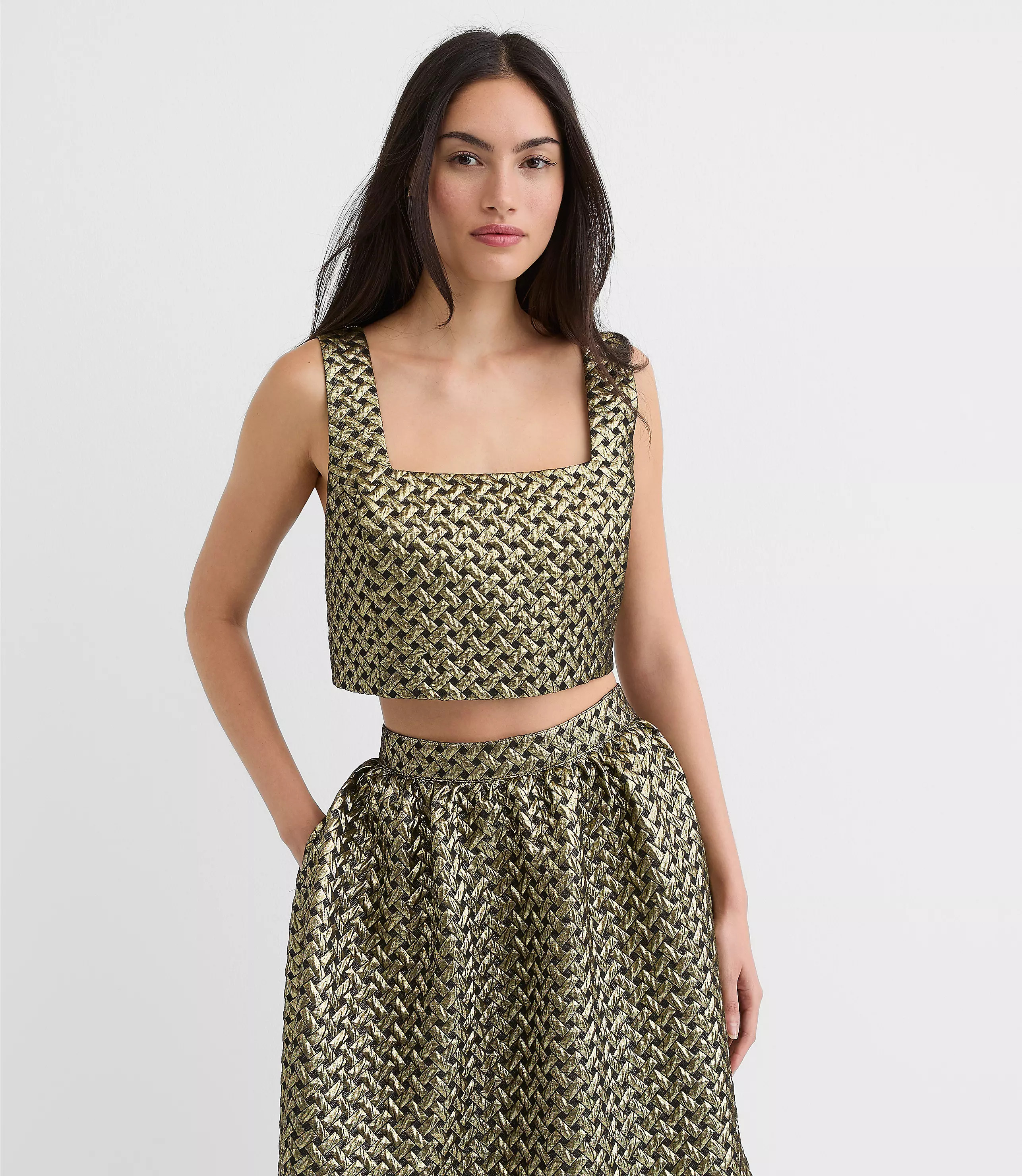 Metallic Jacquard Square Neck Top | LOFT