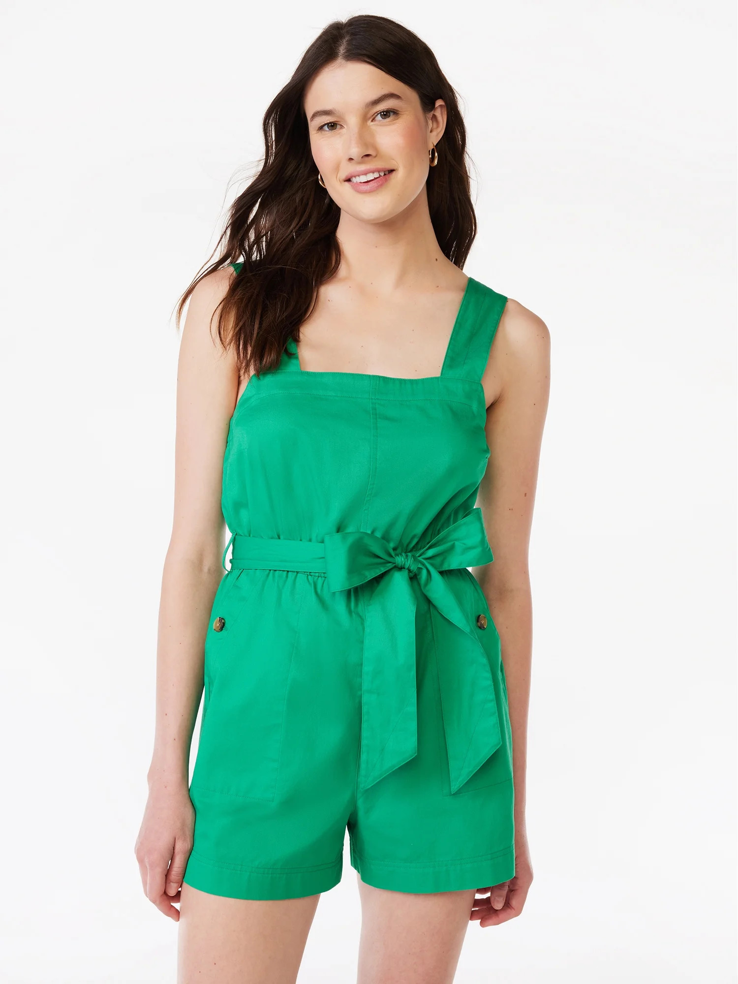 Free Assembly Women's Sleeveless Square Neck Romper with Belt | Walmart (US)
