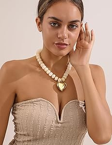 WOWORAMA Chunky Heart Necklaces for Women Colorful Resin Beaded Choker Necklace Gold Puffy Heart ... | Amazon (US)