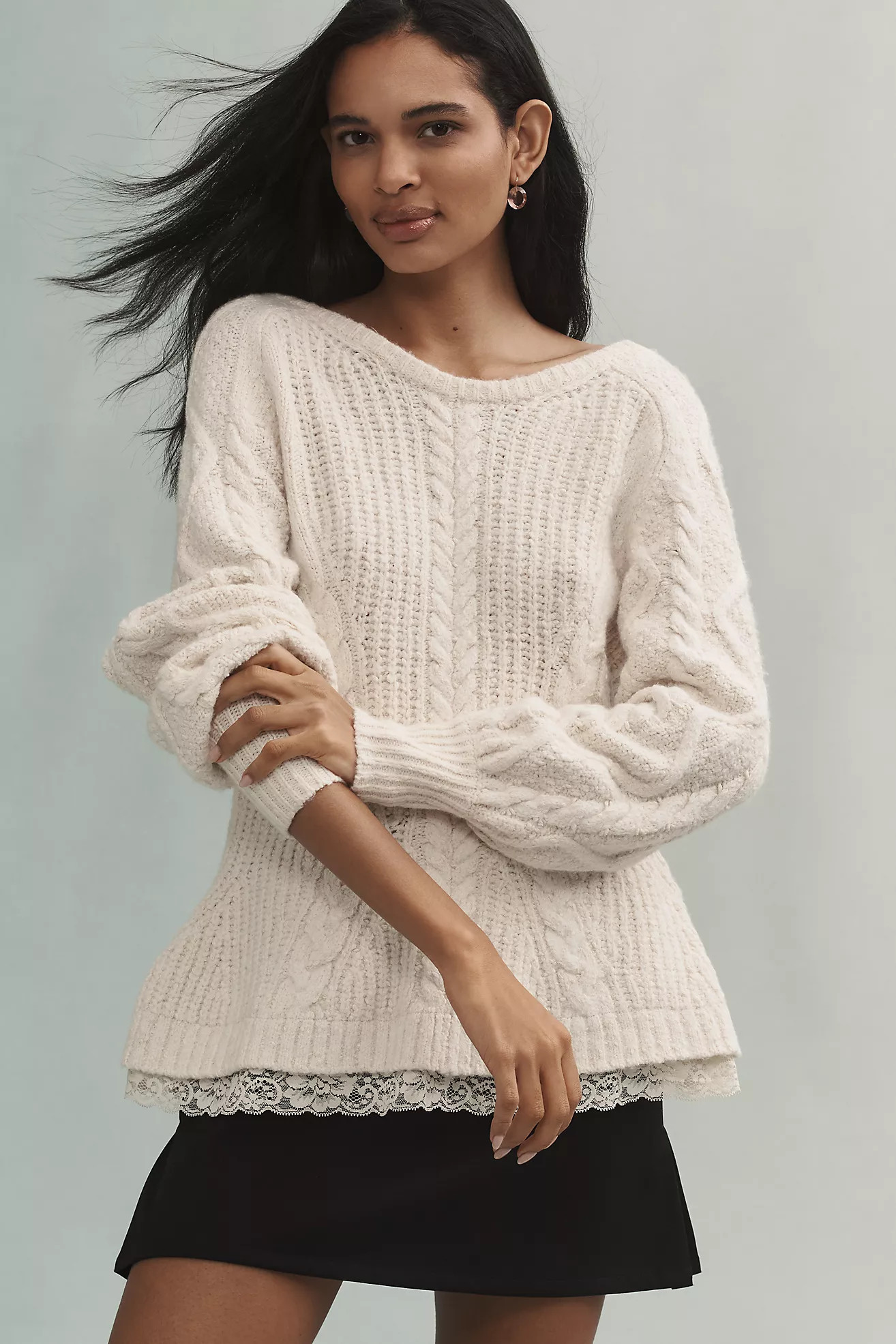By Anthropologie Open-Back Bow-Detail Chunky-Knit Sweater | Anthropologie (US)