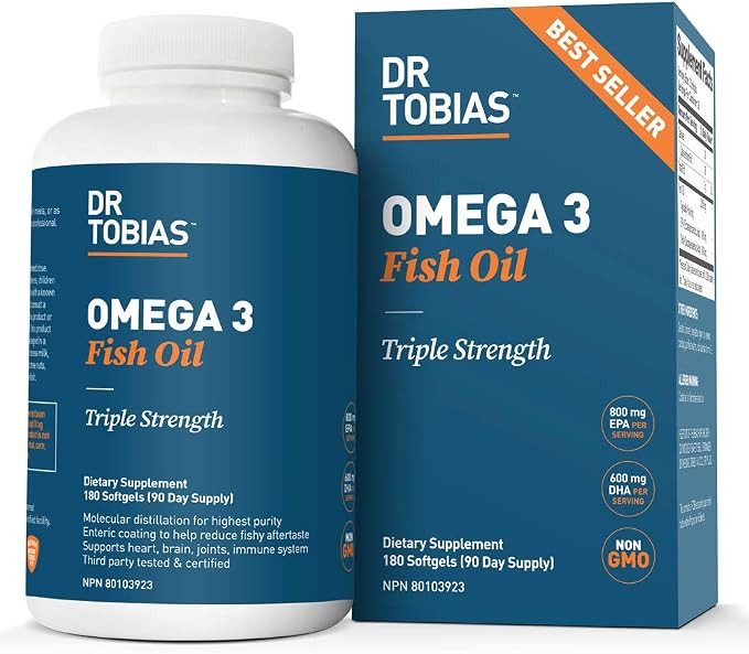 Dr. Tobias Omega-3 Fish Oil, Triple Strength, Supports Brain & Heart Health, 2000 mg per Serving,... | Amazon (US)