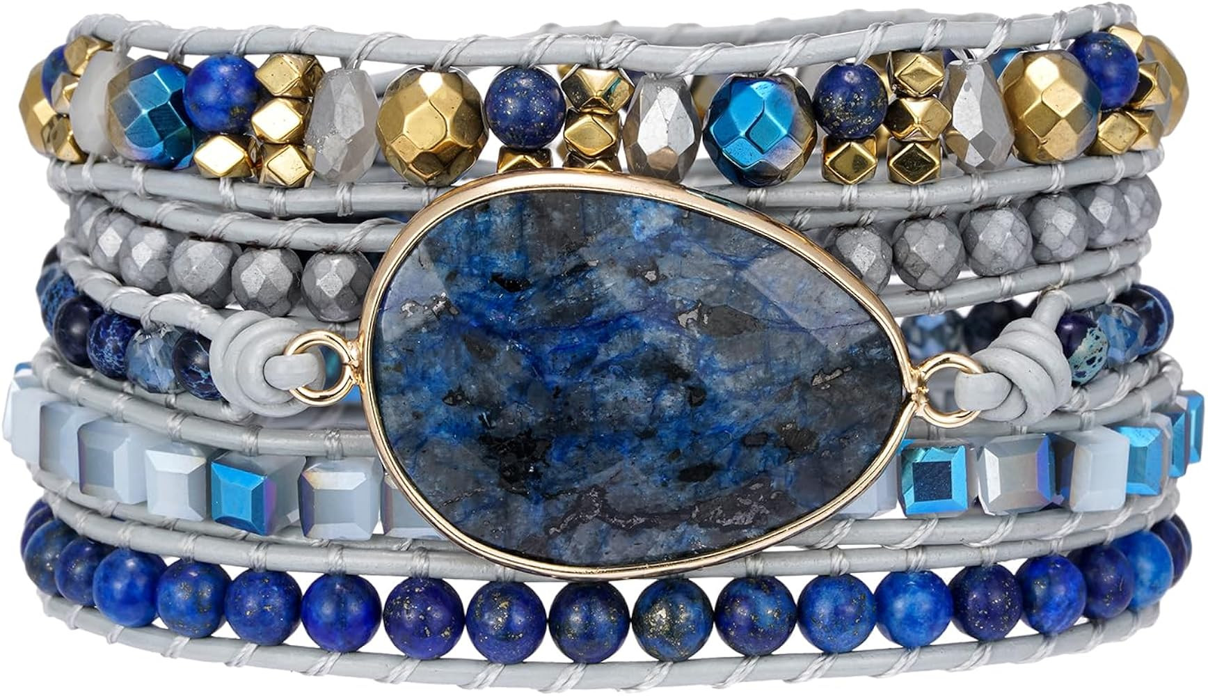 Plumiss Boho Natural Stone Wrap Bracelet, Handmade Gemstone 1-5 Wrap Adjustable Bracelet Jewelry ... | Amazon (US)