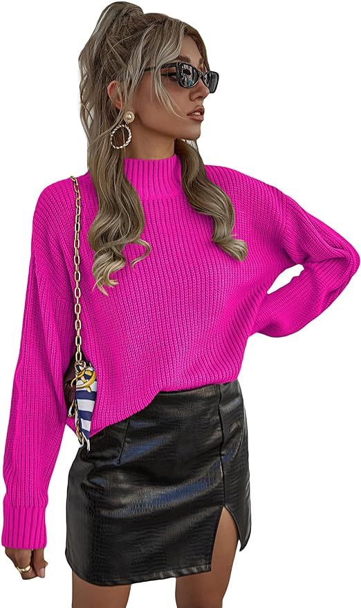 MakeMeChic Women's Casual Ribbed Knit Long Sleeve Mock Neck Sweater Pullover Top | Amazon (US)